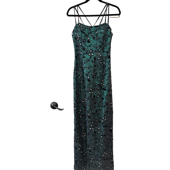 Vtg Silk Alyce Designs Maxi Green Velvet Beaded Sequin evening formal Glam Sz-10 - Picture 2 of 12